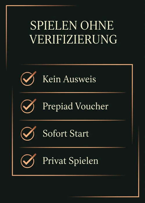 Spielen ohne Verifizierung beim Paysafecard Casino — kein Ausweis, Prepaid Voucher, sofort Start und privat spielen als Checkliste.